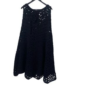Vintage Handmade Pullover  Black Crochet Cape  Shawl  Sz  OS fit most.